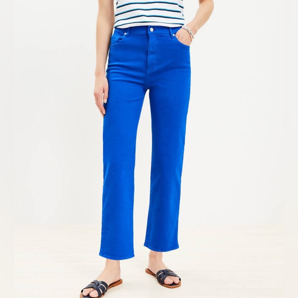 Loft Petite High Rise Straight Jeans In Cobalt Current 25P